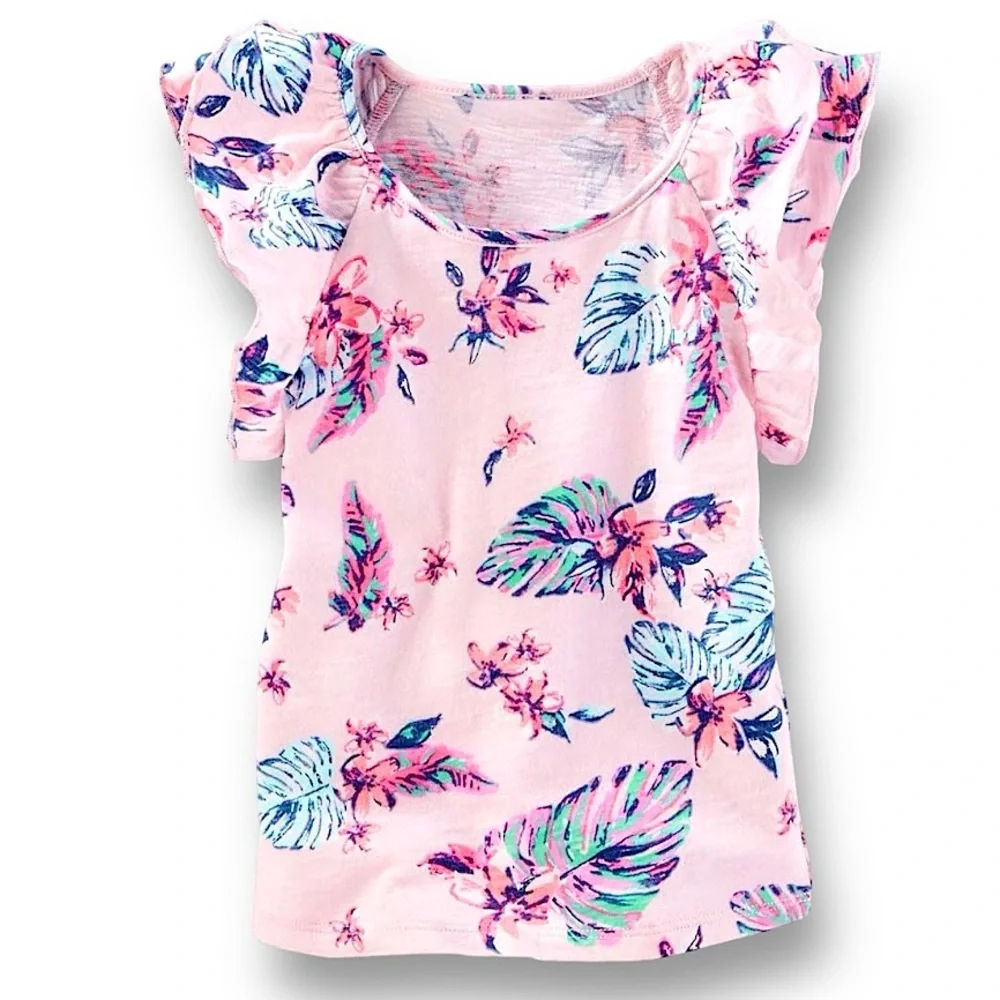 OshKosh B'Gosh Kids Girls Pink Floral Tee Short Sleeve Tank Top Size 6 Small